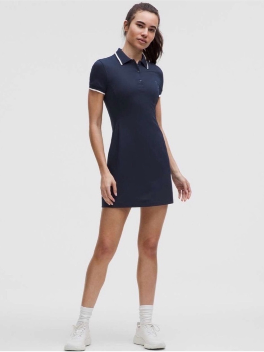 lululemon athletica Navy Polo Mini Dress with White Trim